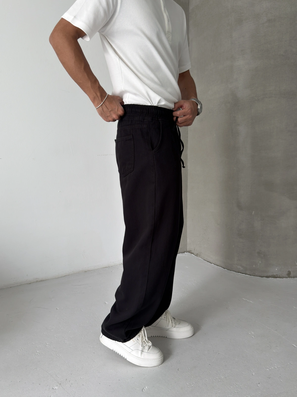 Siyah Gabardin Ekstra Bol Baggy