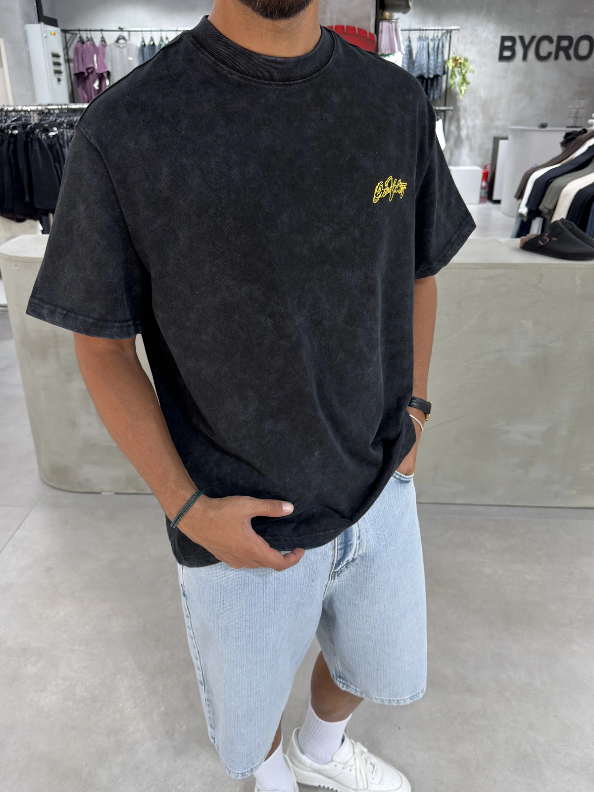 Siyah Heykel Baskı Oversize T-Shirt
