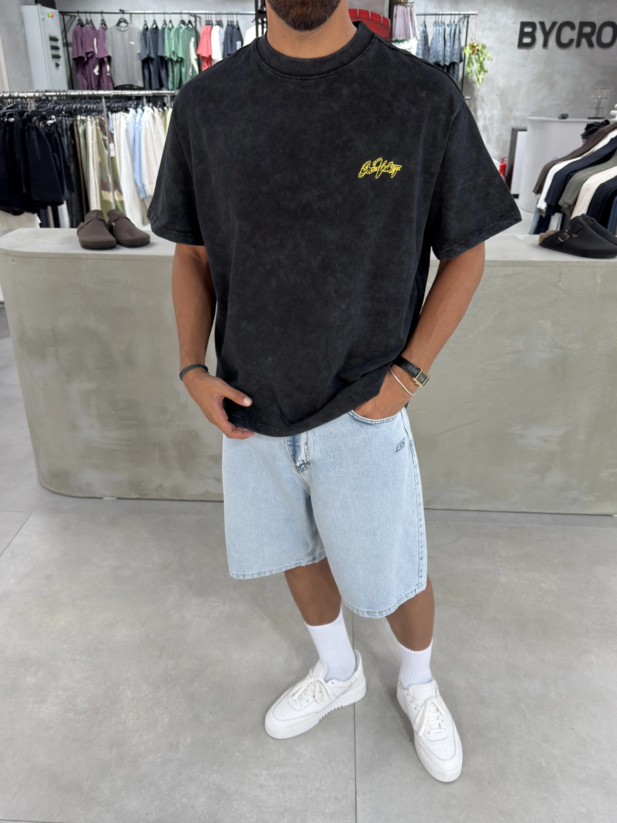Siyah Heykel Baskı Oversize T-Shirt