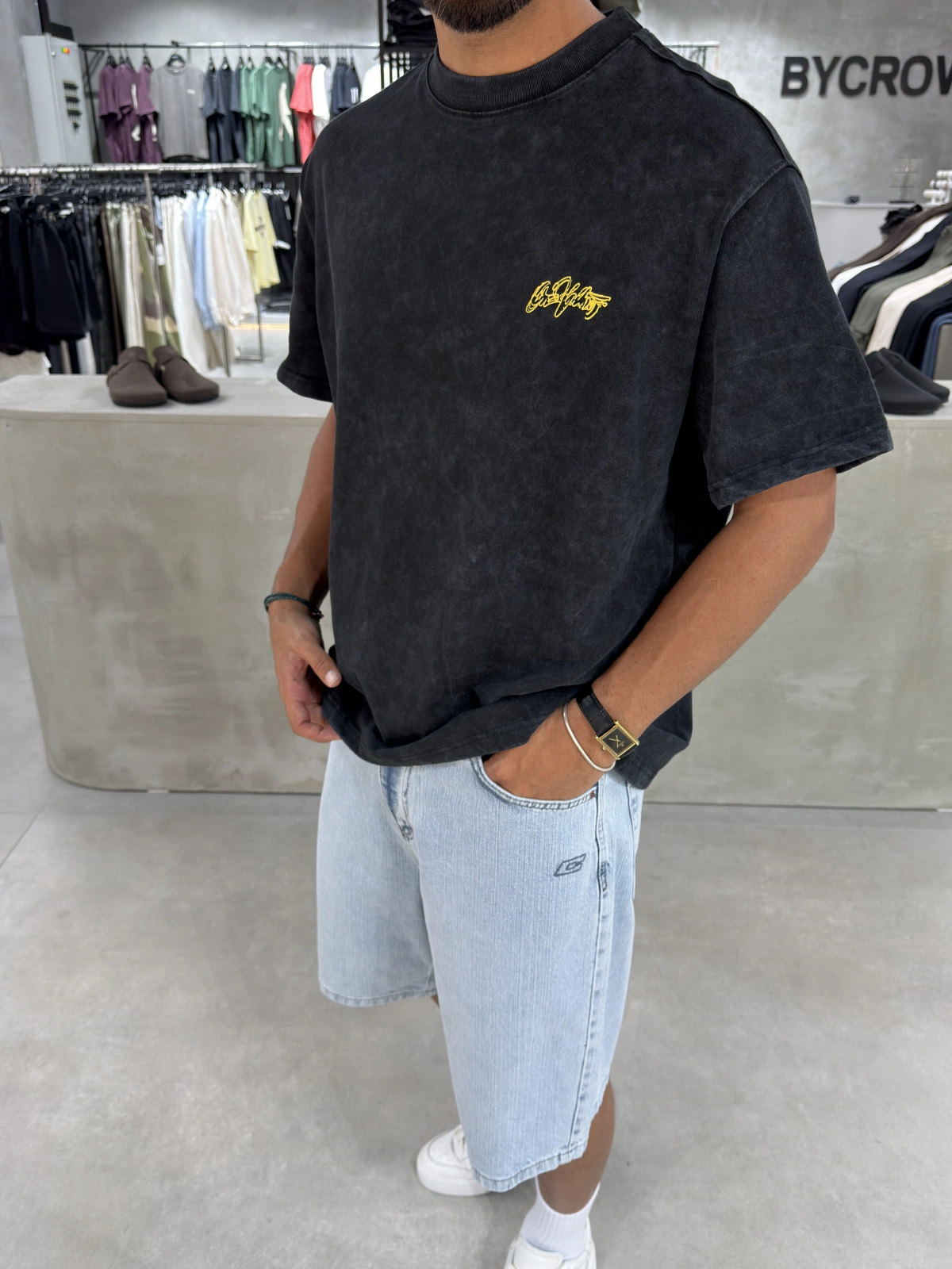Siyah Heykel Baskı Oversize T-Shirt