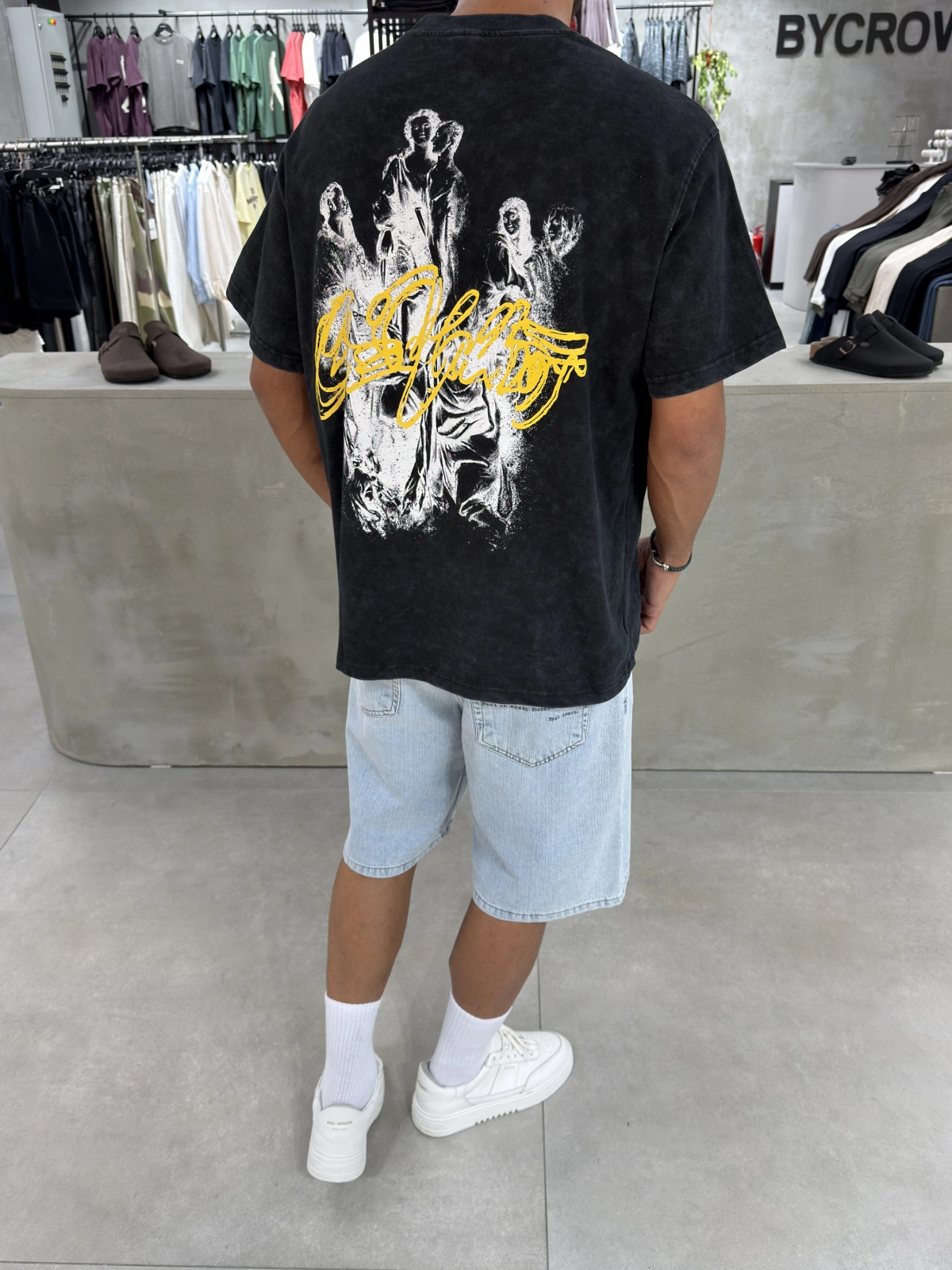 Siyah Heykel Baskı Oversize T-Shirt