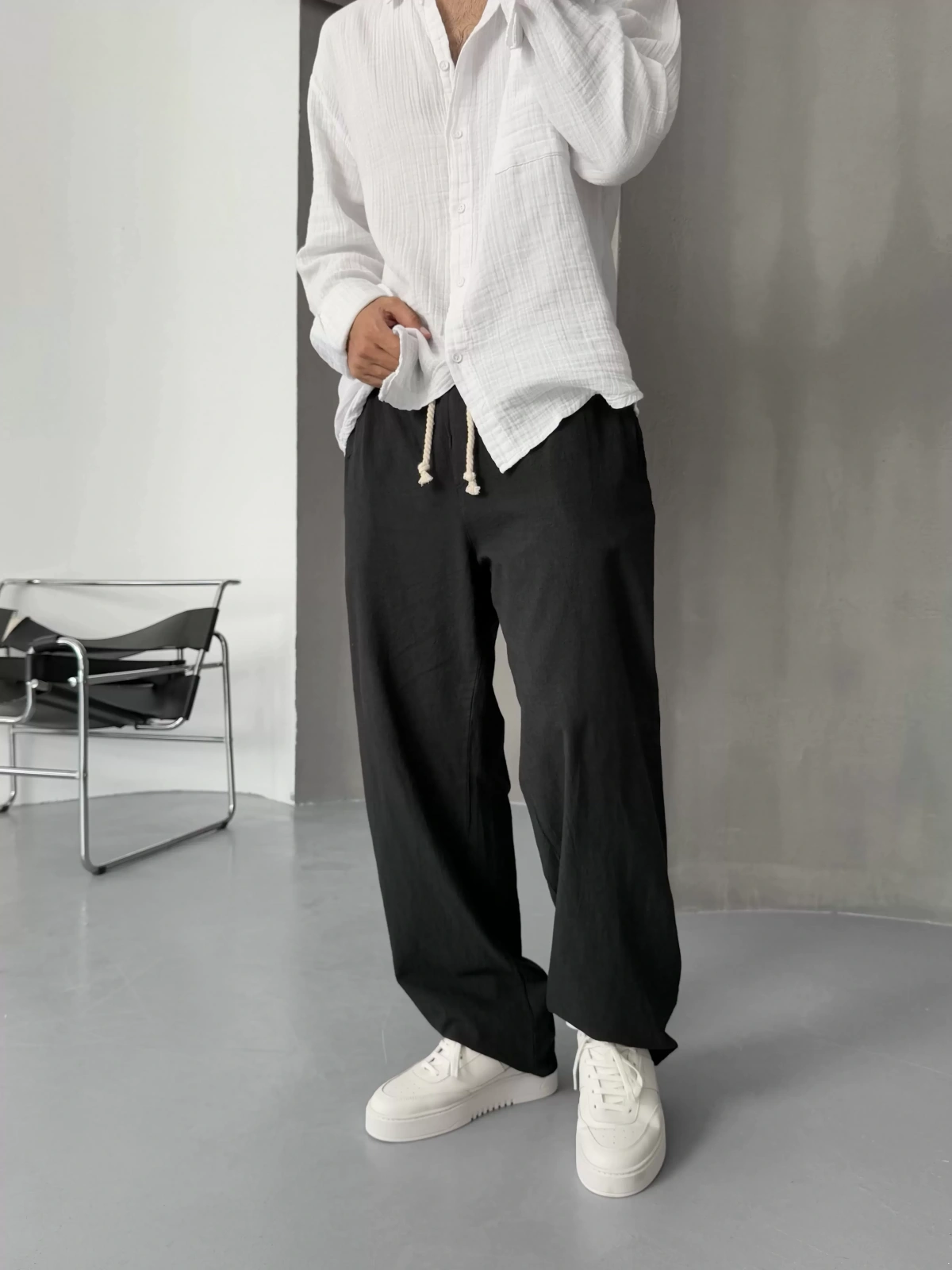 Siyah Keten Baggy Pantolon