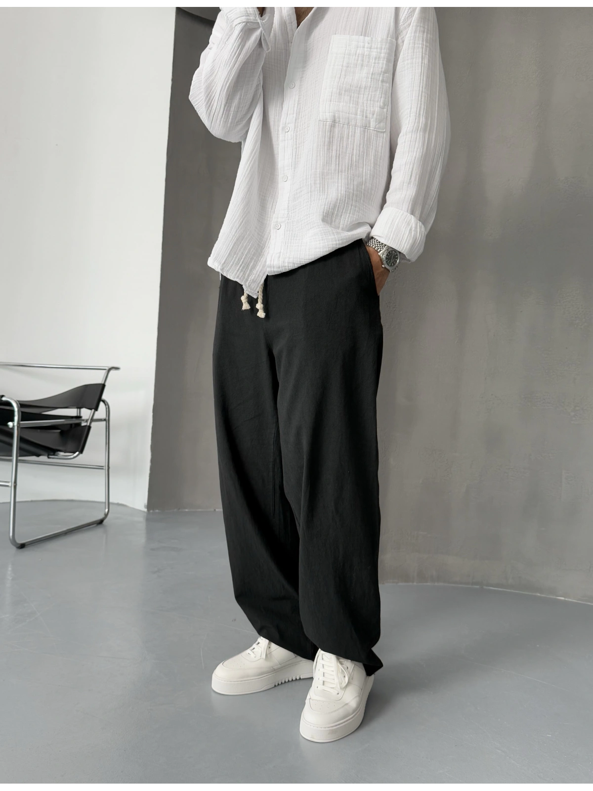 Siyah Keten Baggy Pantolon