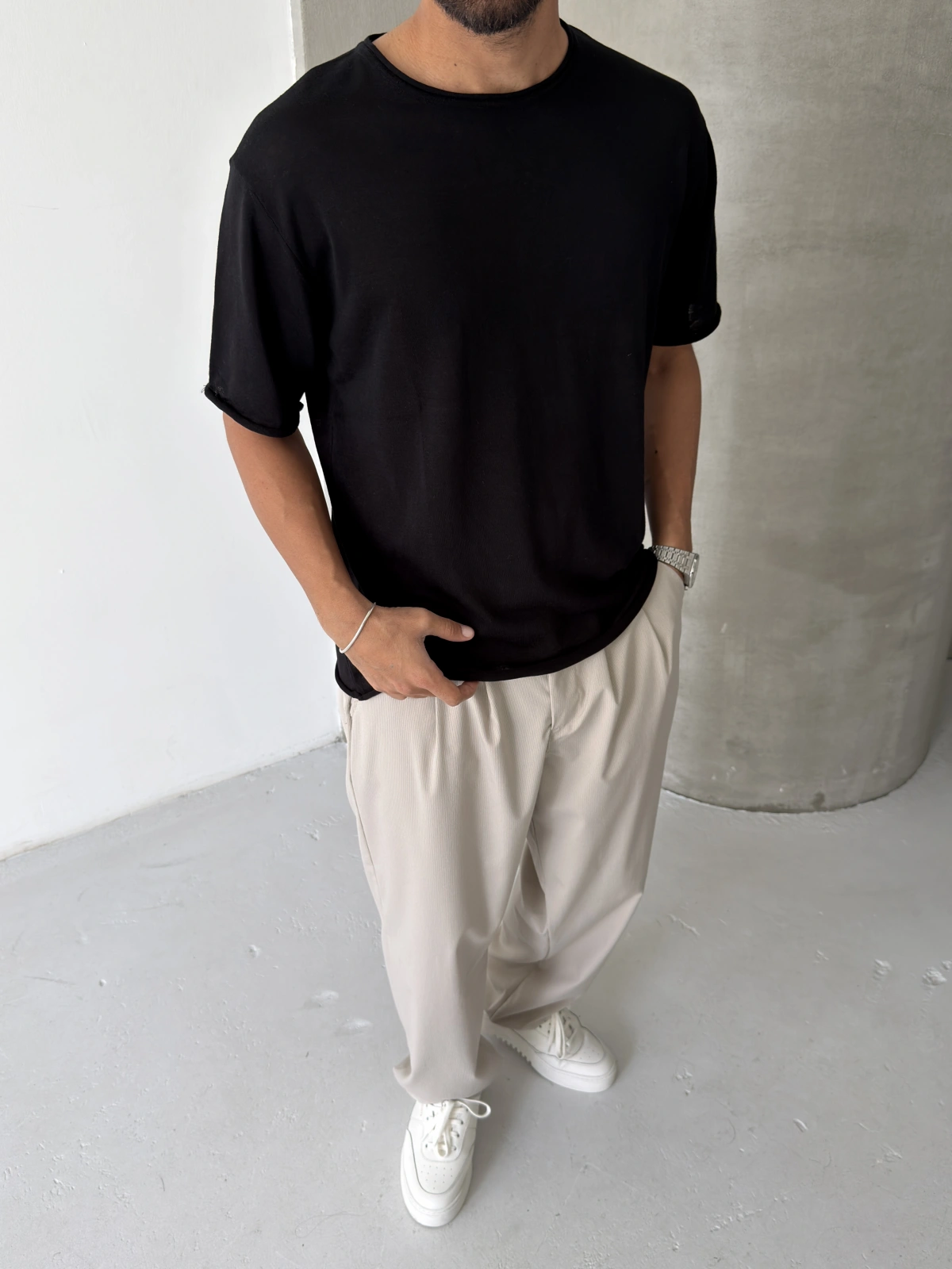 Siyah Keten Oversize T-shirt