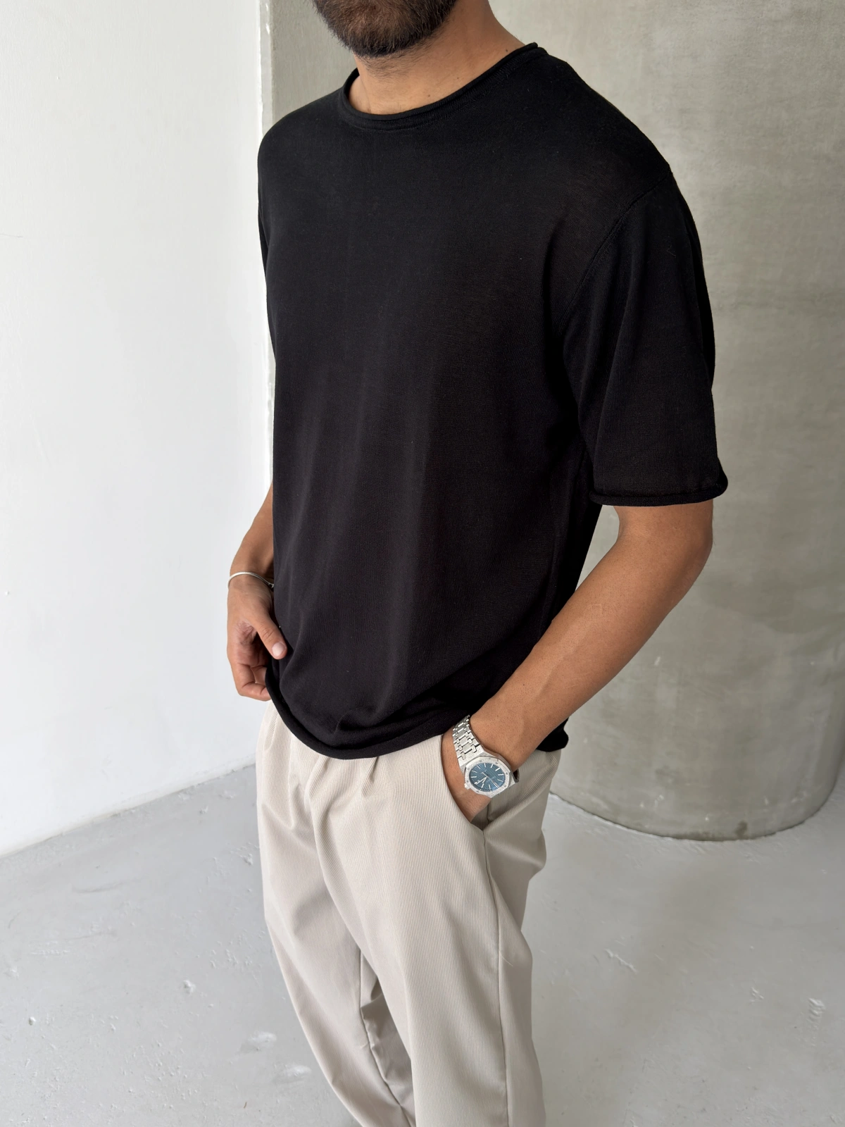Siyah Keten Oversize T-shirt