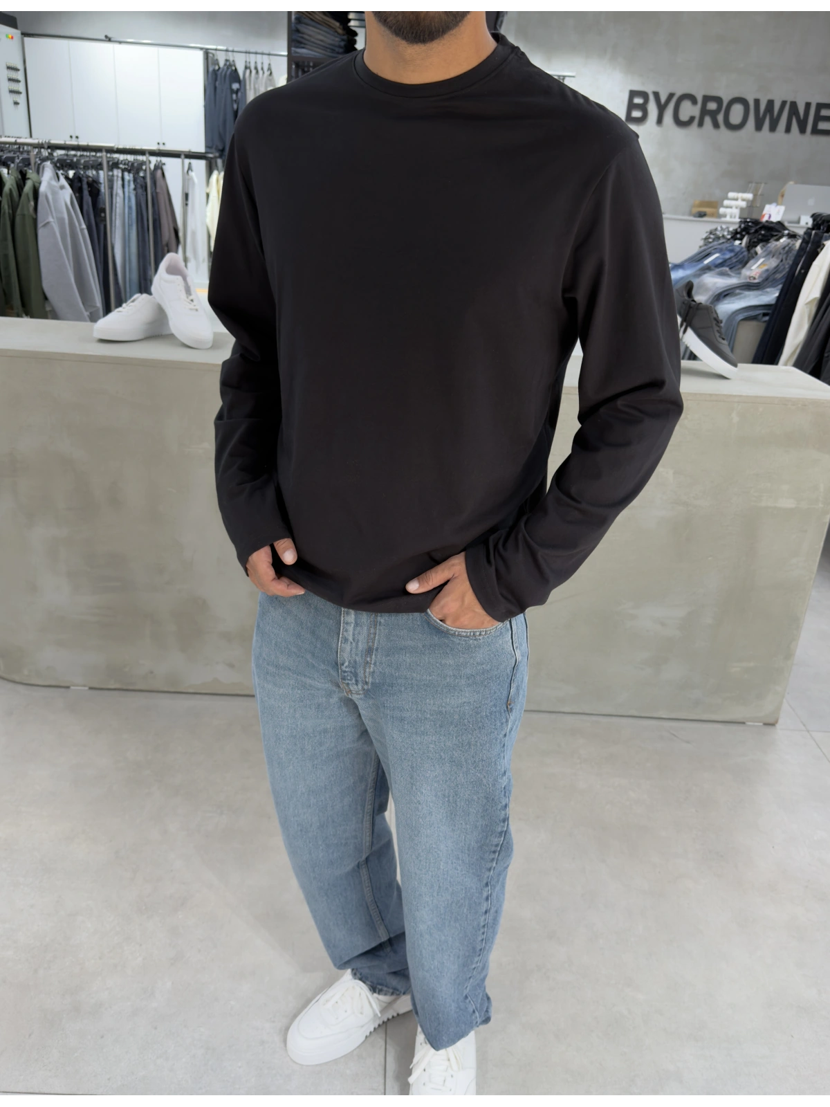 Siyah Likralı Basic Sweat