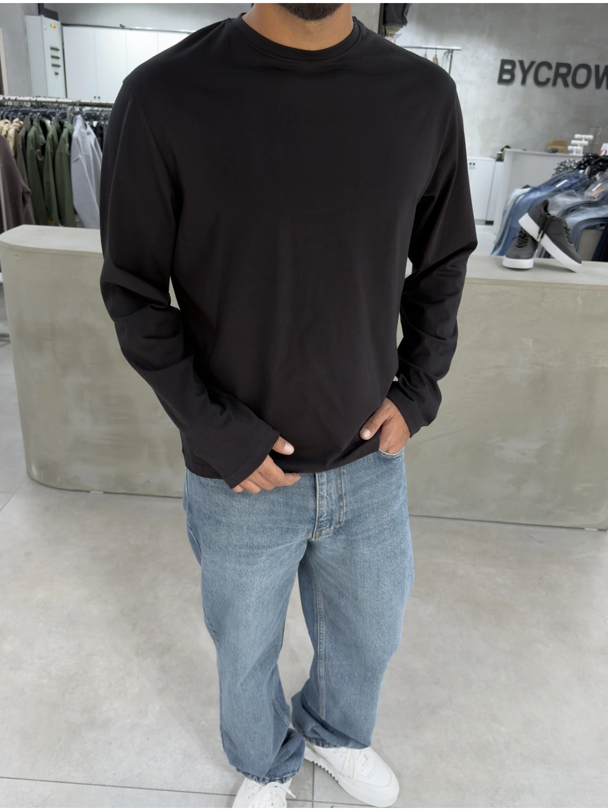 Siyah Likralı Basic Sweat