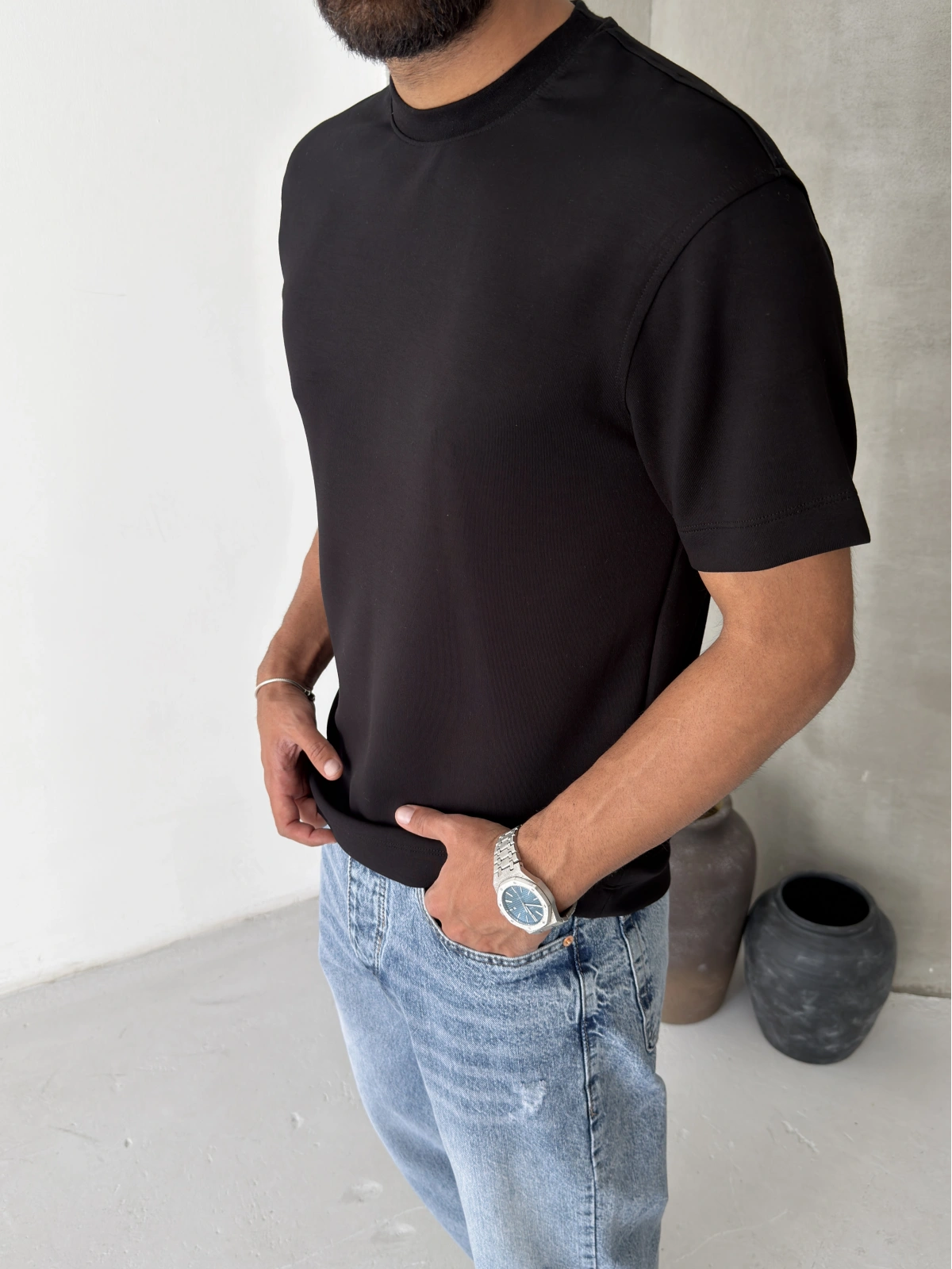 Siyah Modal Regular T-shirt