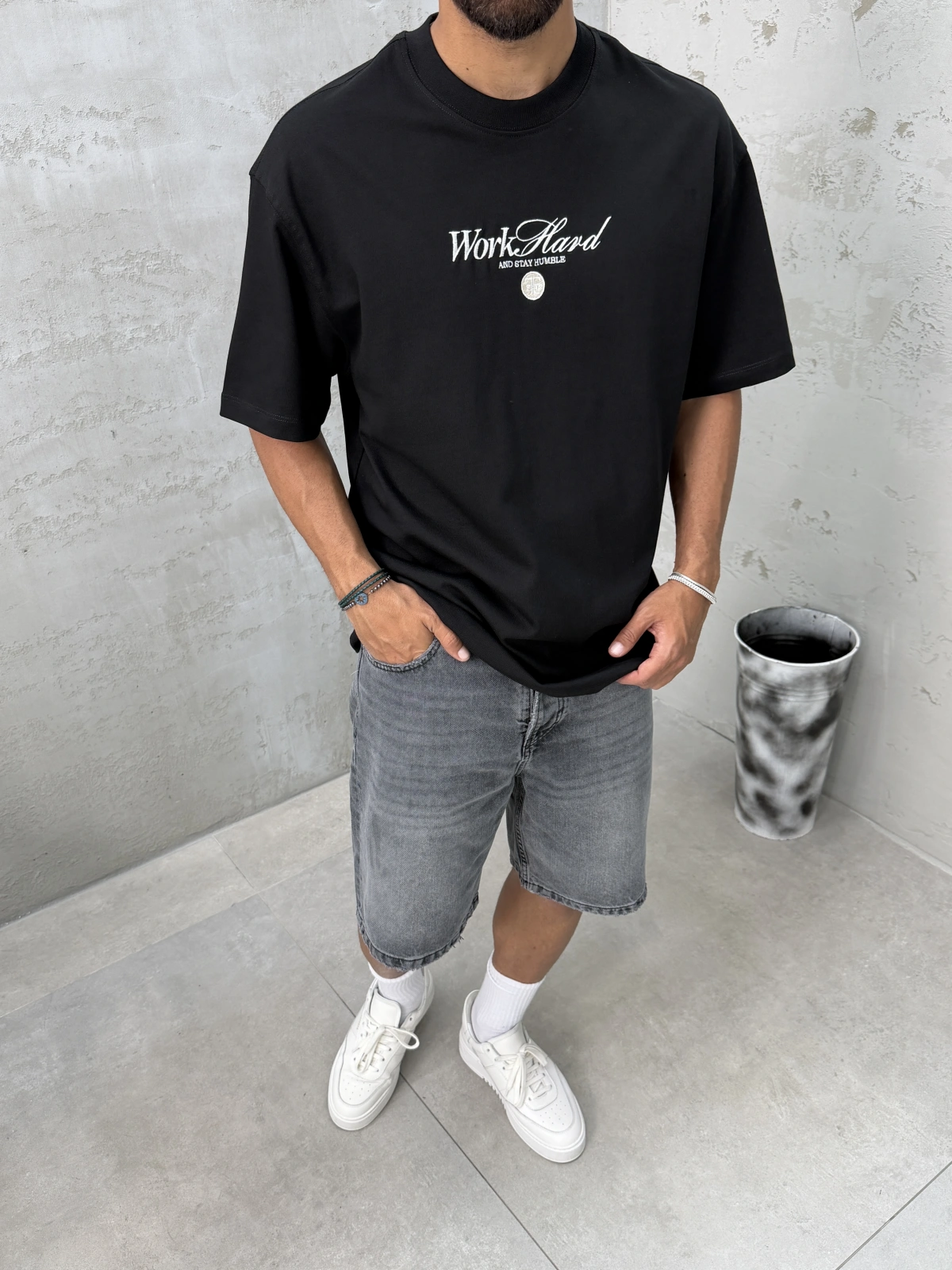 Siyah Old Money Baskılı Oversize T-shirt