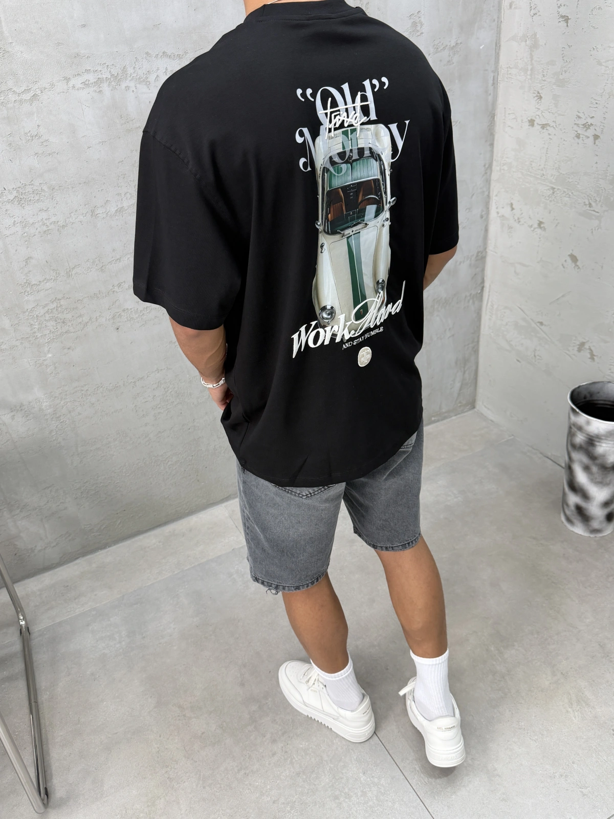Siyah Old Money Baskılı Oversize T-shirt