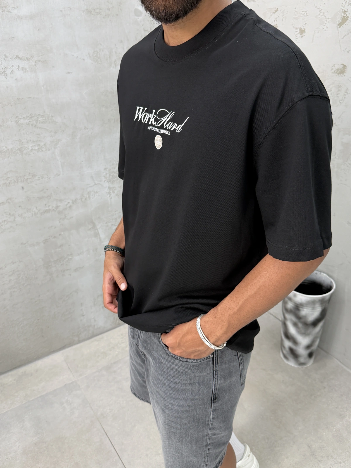 Siyah Old Money Baskılı Oversize T-shirt