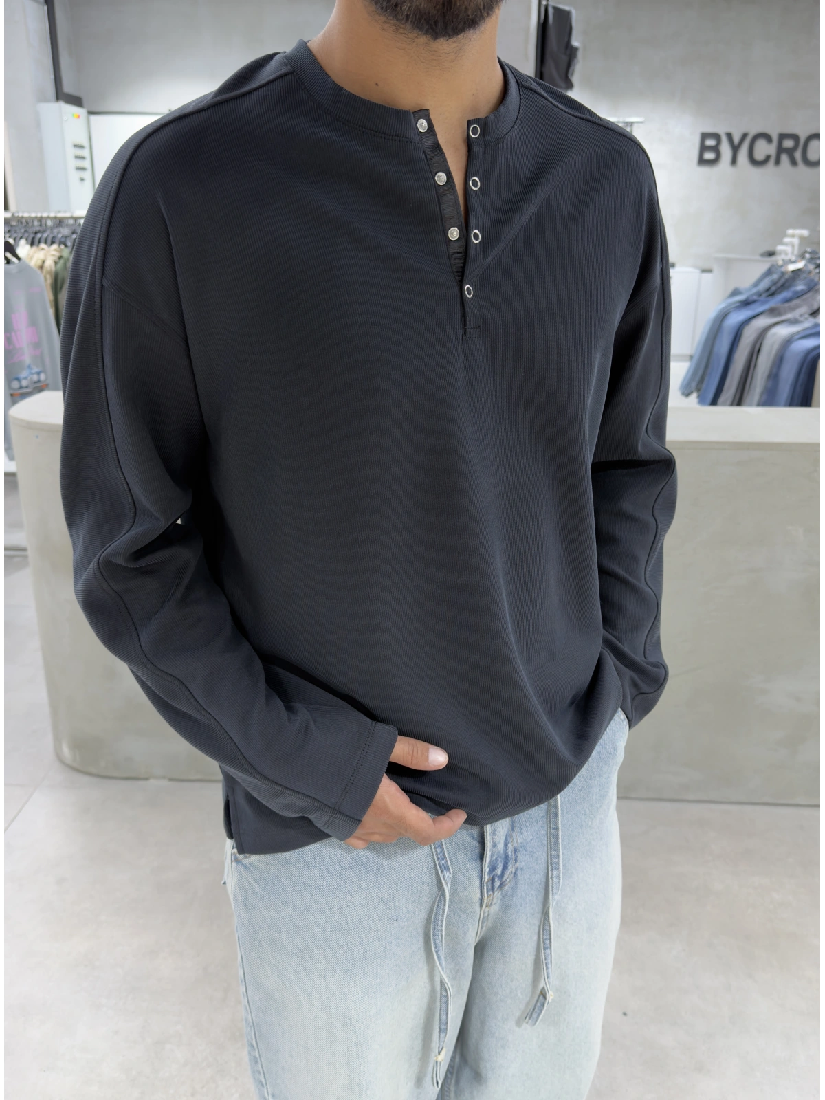 Siyah Ottoman Çıt Çıtlı Sweat