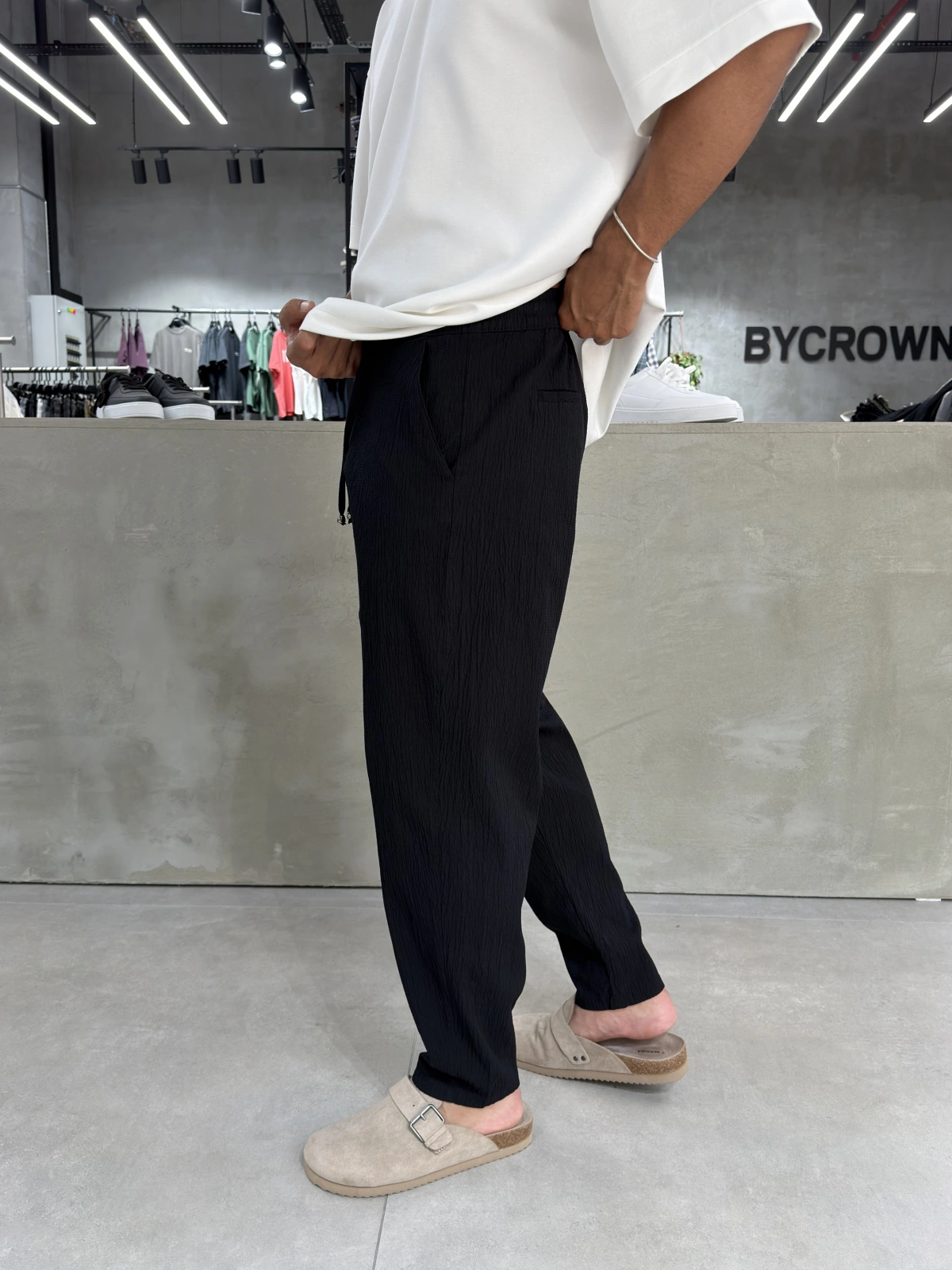 Siyah Premium Gofre Kumaş Boyfriend