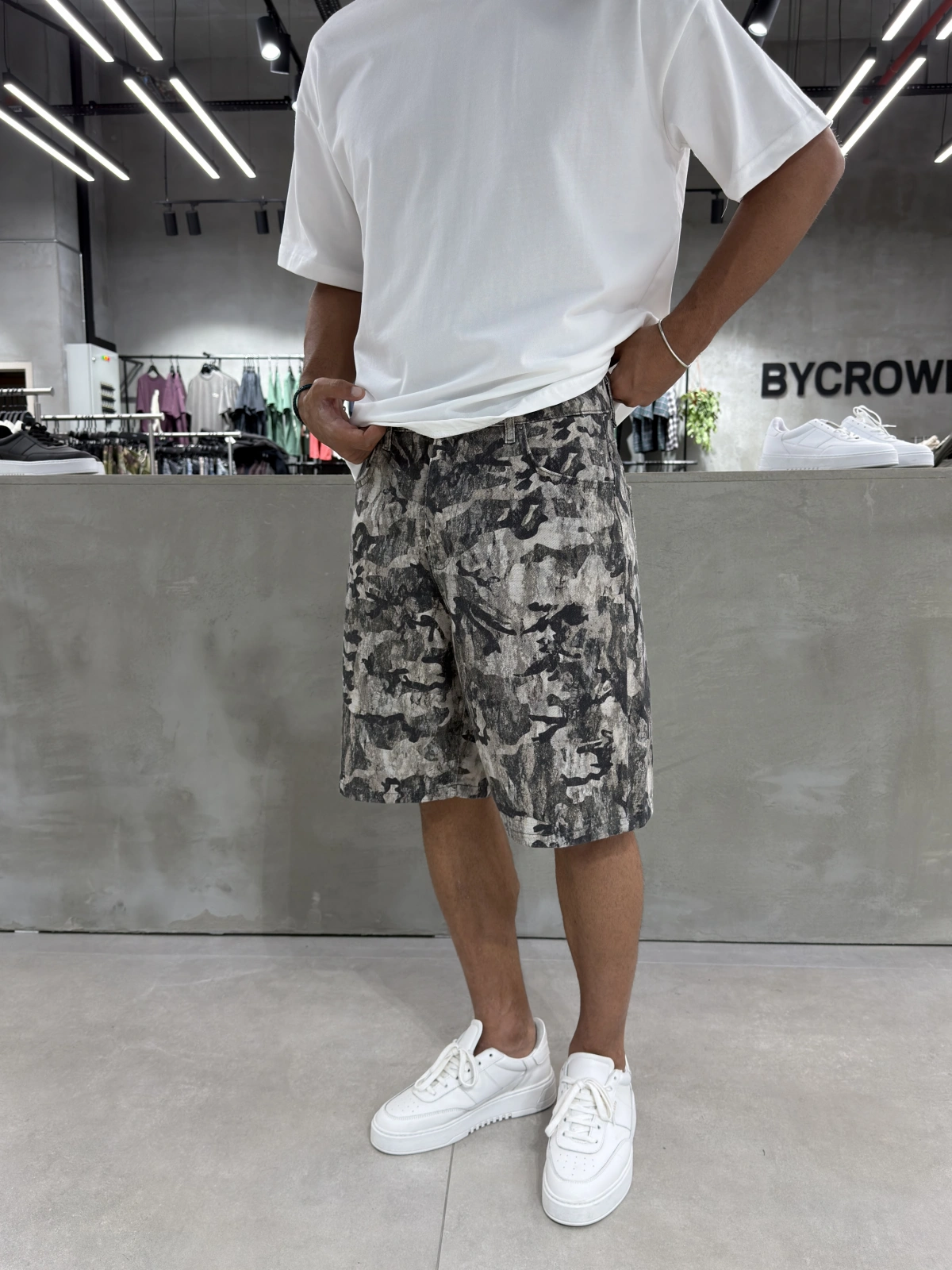 Siyah Premium Kamuflaj Denim Şort