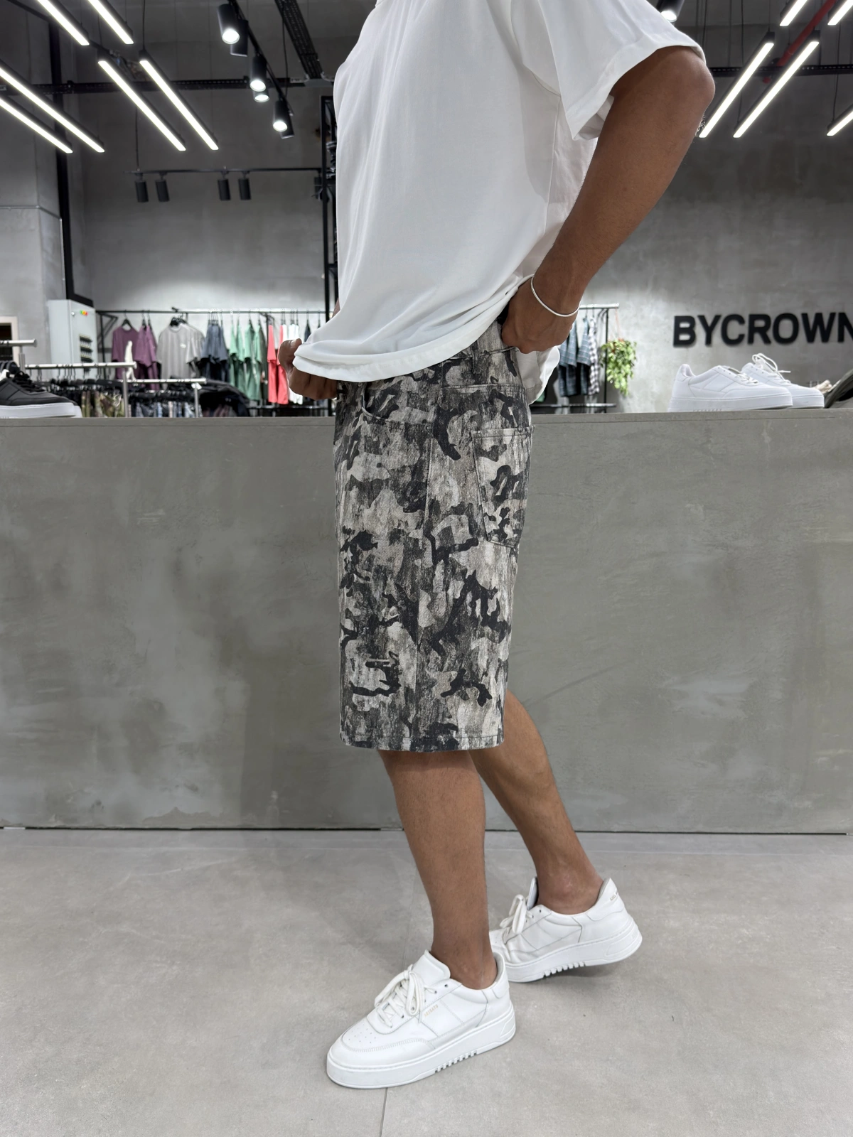 Siyah Premium Kamuflaj Denim Şort
