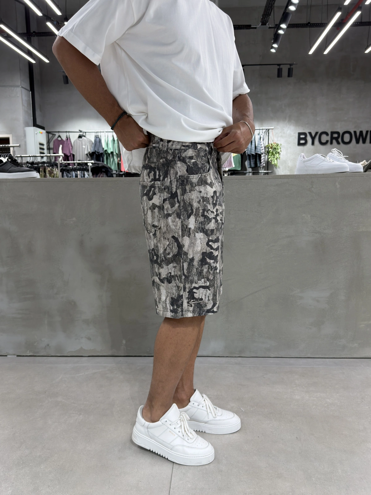 Siyah Premium Kamuflaj Denim Şort