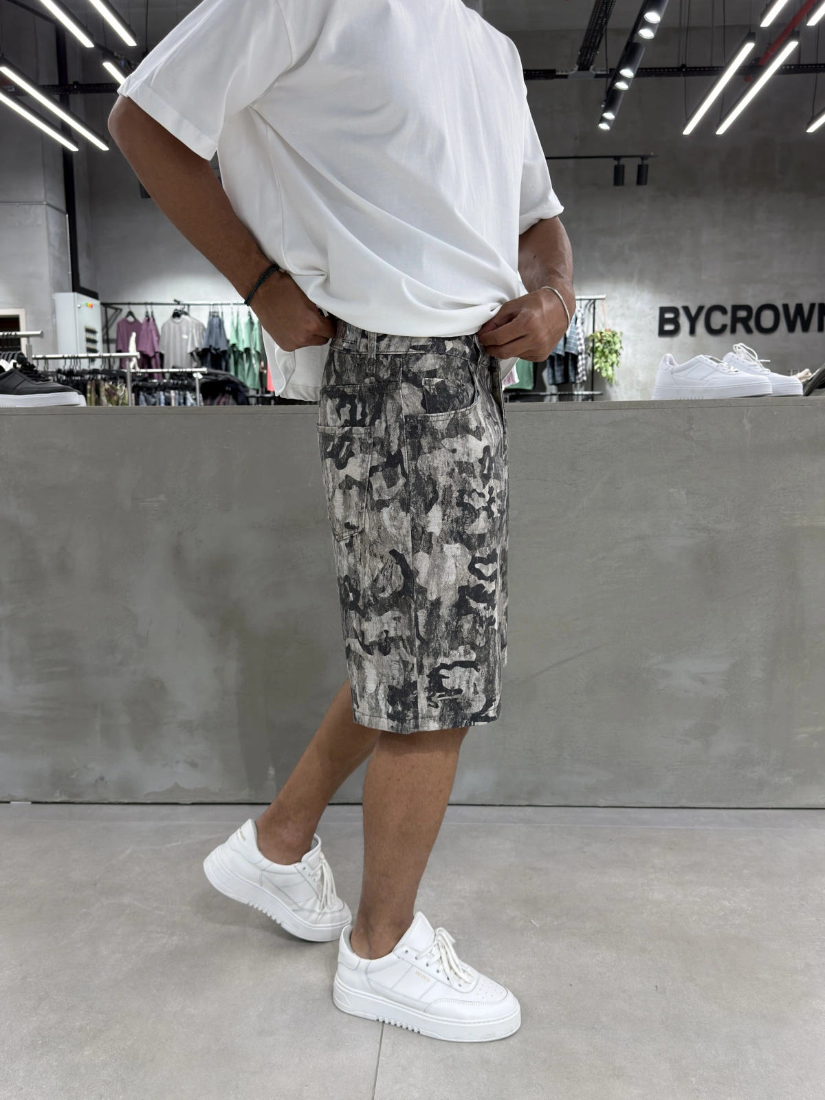 Siyah Premium Kamuflaj Denim Şort