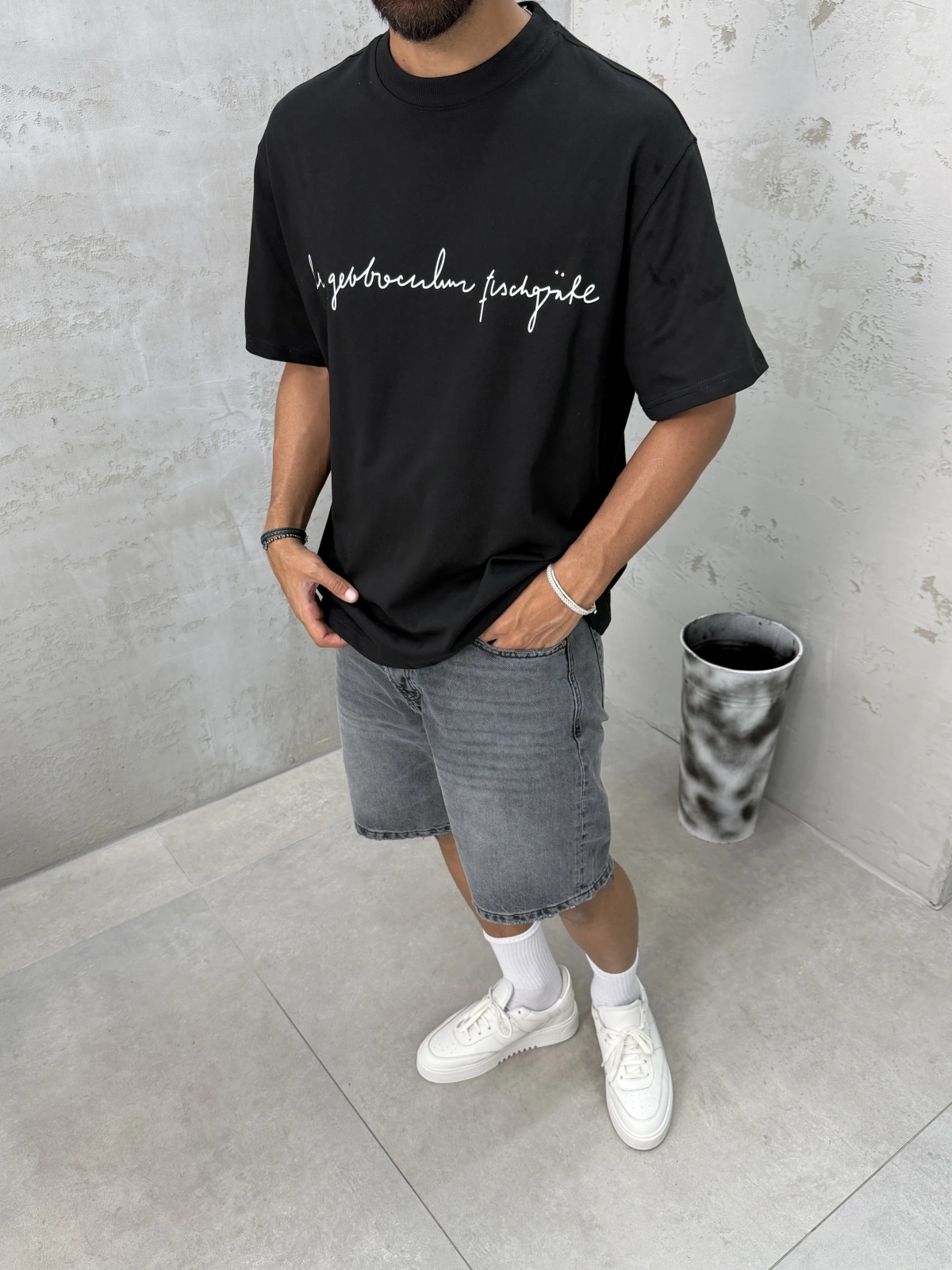 Siyah X Baskılı Oversize T-shirt