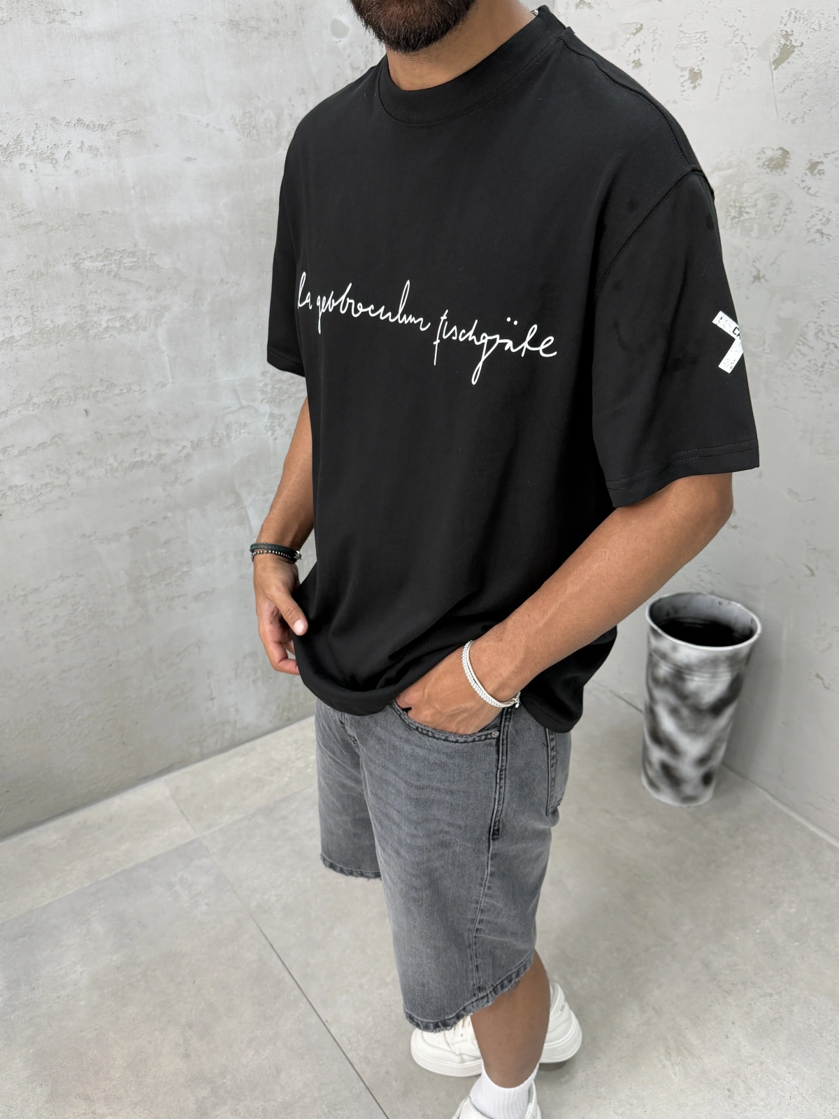 Siyah X Baskılı Oversize T-shirt