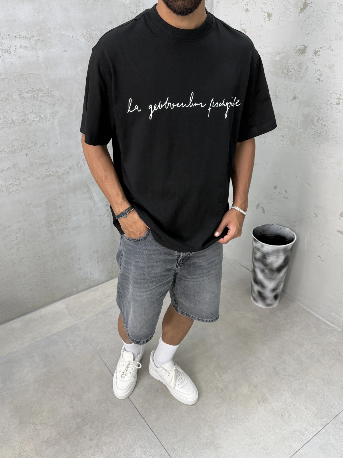 Siyah X Baskılı Oversize T-shirt