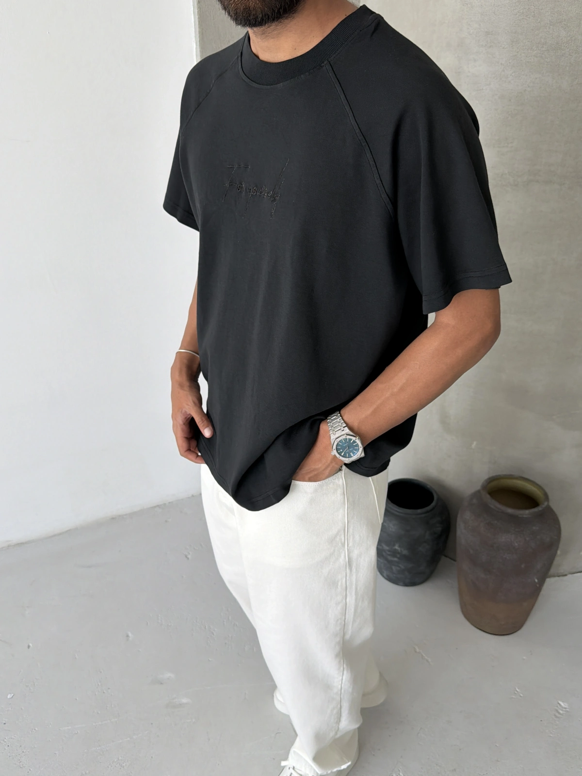 Siyah Yourself Baskılı Oversize T-shirt