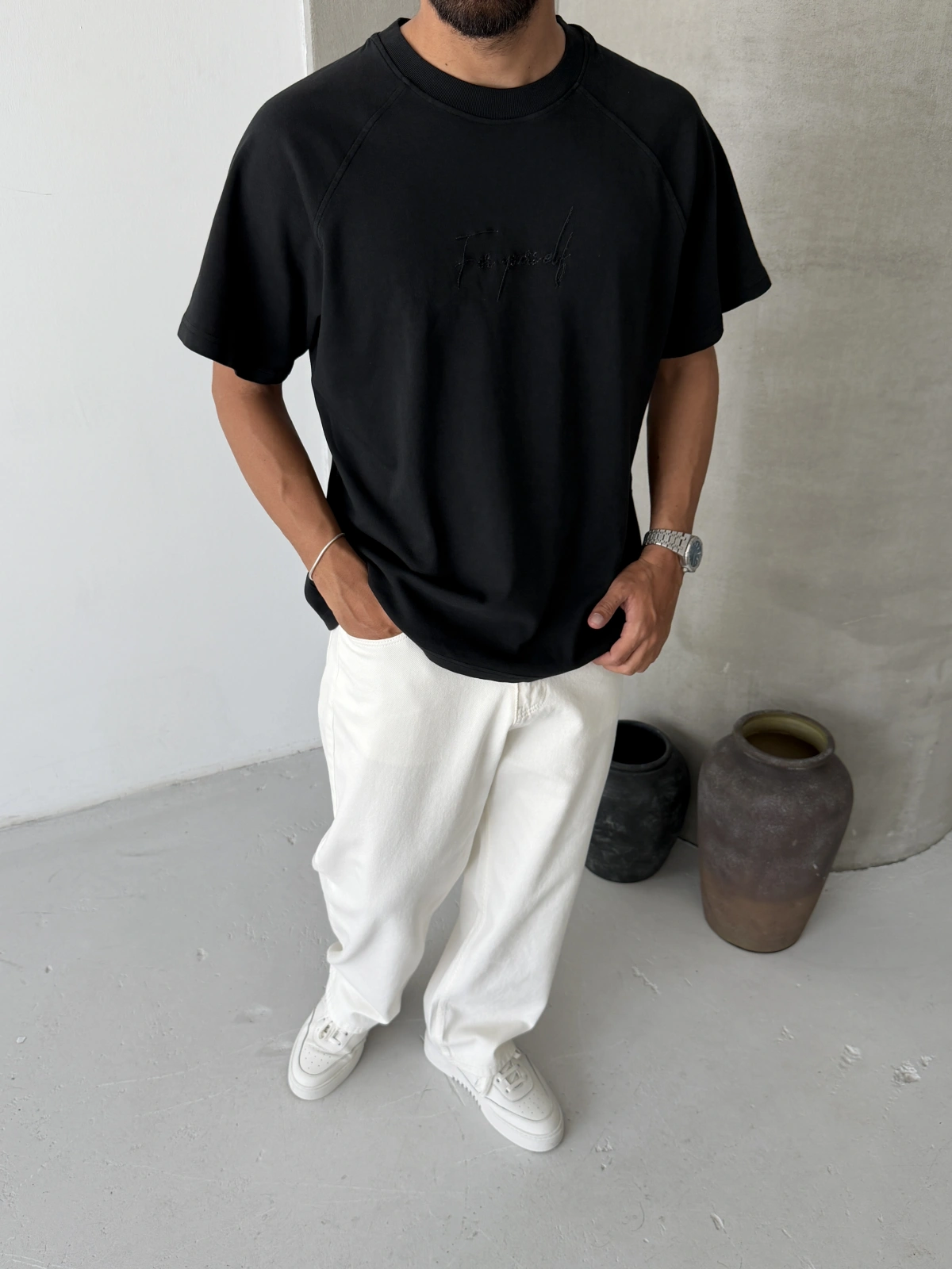 Siyah Yourself Baskılı Oversize T-shirt