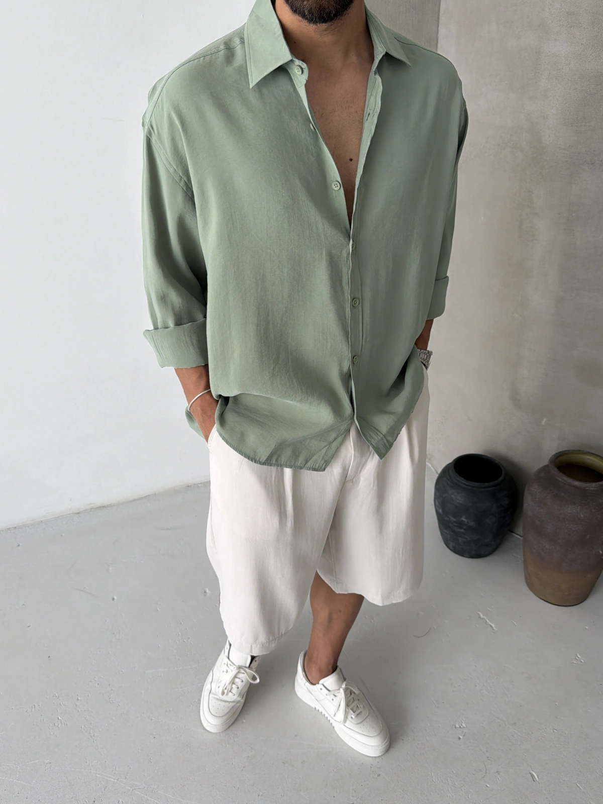 Yeşil Modal Oversize Gömlek