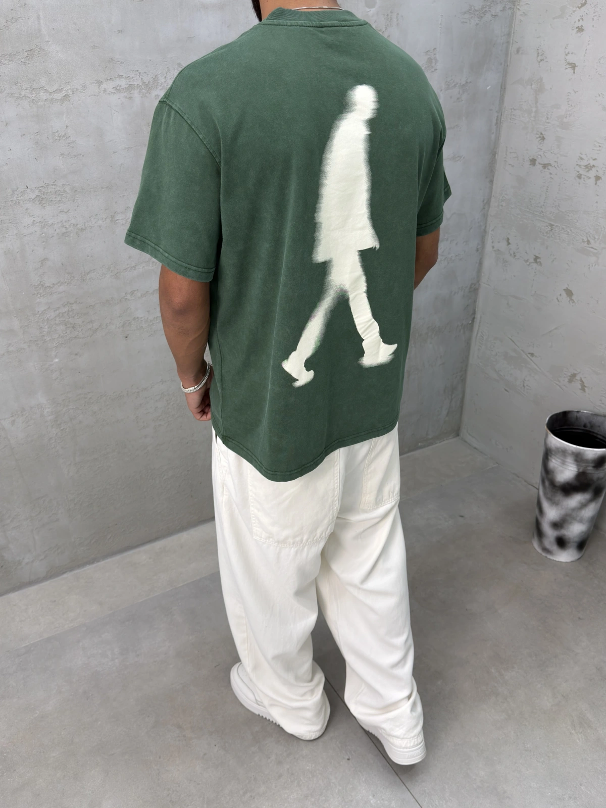 Yeşil Yıkamalı Wait Baskılı Oversize T-Shirt
