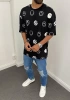 Siyah Oversize Baskı Detaylı T-Shirt