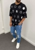 Siyah Oversize Baskı Detaylı T-Shirt
