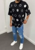 Siyah Oversize Baskı Detaylı T-Shirt