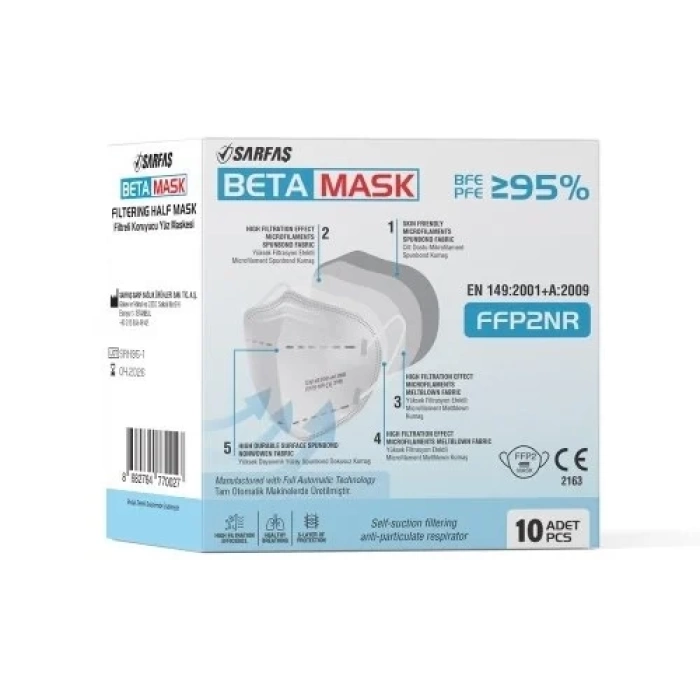 Beta Mask FFP2-F95 5 Katmanlı 10 lu Beyaz Maske