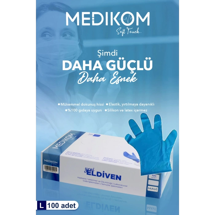 Medikom Yeni Nesil Vinil Mavi Eldiven Large (L)