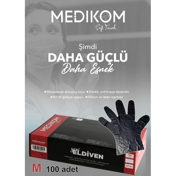 Medikom Yeni Nesil Vinil Siyah Eldiven Medium (M)