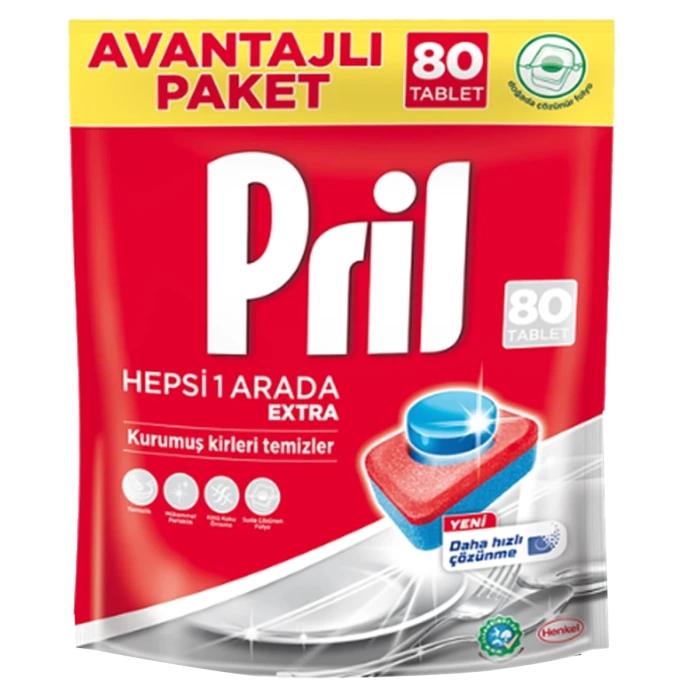 Pril Tablet Hepsi Bir Arada 80 Yıkama Bulaşık Makinesi Deterjanı Kapsülü