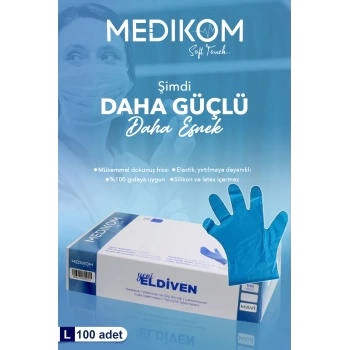 Medikom Yeni Nesil Vinil Mavi Eldiven Large (L)