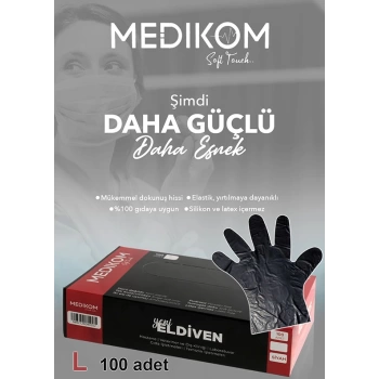 Medikom Yeni Nesil Vinil Siyah Eldiven Large (L)