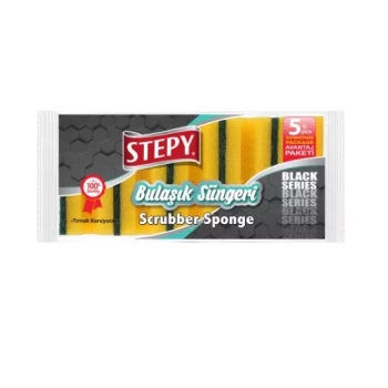 Stepy Black Oluklu Bulaşık Süngeri 5li Paket