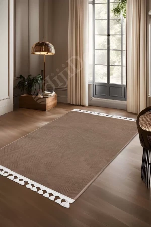 Avangard Halı Pramit Kahve Salon Koridor Antre Mutfak Halısı Silinebilir Ponpon Saçak