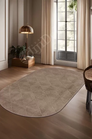 Avangard Oval Halı Pramit Kahve Salon Koridor Antre Mutfak Halısı Silinebilir Yolluk
