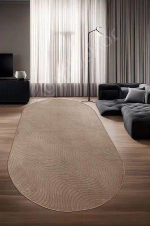 Avangard Oval Halı Sahra Kahve Salon Koridor Antre Mutfak Halısı Silinebilir Yolluk
