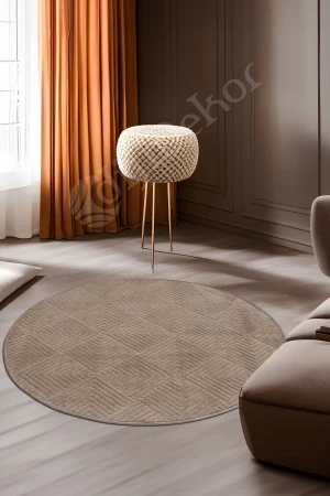 Avangard Yuvarlak Halı Pramit Kahve Salon Koridor Antre Mutfak Halısı Silinebilir