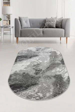 Delüxe Halı Antrasit Saçaksız Oval Halı Yeni Kabartmalı Model Salon Halısı