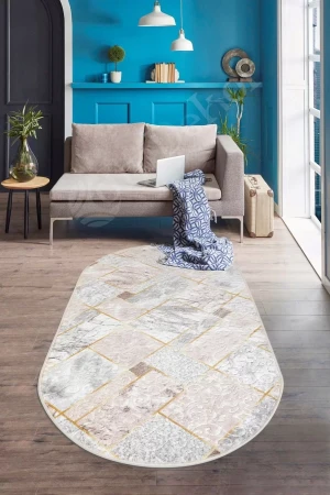 Delüxe Halı Vizon Gri Saçaksız Oval Halı Yeni Kabartmalı Model Salon Halısı