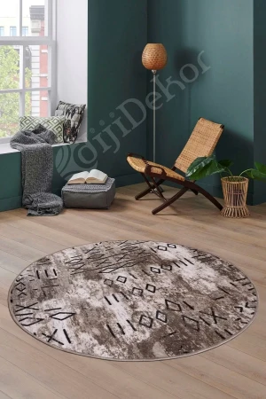 Delüxe Iskandinav Kahve Yuvarlak Saçaksız Yeni Model Salon Halısı