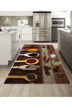 Dijidekor Işıltı Koleksiyonu Model241 Süngerli Dijital Baskılı Saçaksız Mutfak Halısı Yolluk