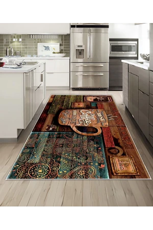 Dijidekor Işıltı Koleksiyonu Model245 Süngerli Dijital Baskılı Saçaksız Mutfak Halısı Yolluk