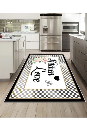 Dijidekor Işıltı Koleksiyonu Model249 Süngerli Dijital Baskılı Saçaksız Mutfak Halısı Yolluk