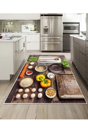 Dijidekor Işıltı Koleksiyonu Model250 Süngerli Dijital Baskılı Saçaksız Mutfak Halısı Yolluk