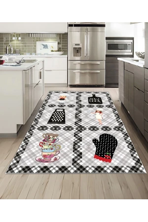 Dijidekor Işıltı Koleksiyonu Model257 Süngerli Dijital Baskılı Saçaksız Mutfak Halısı Yolluk